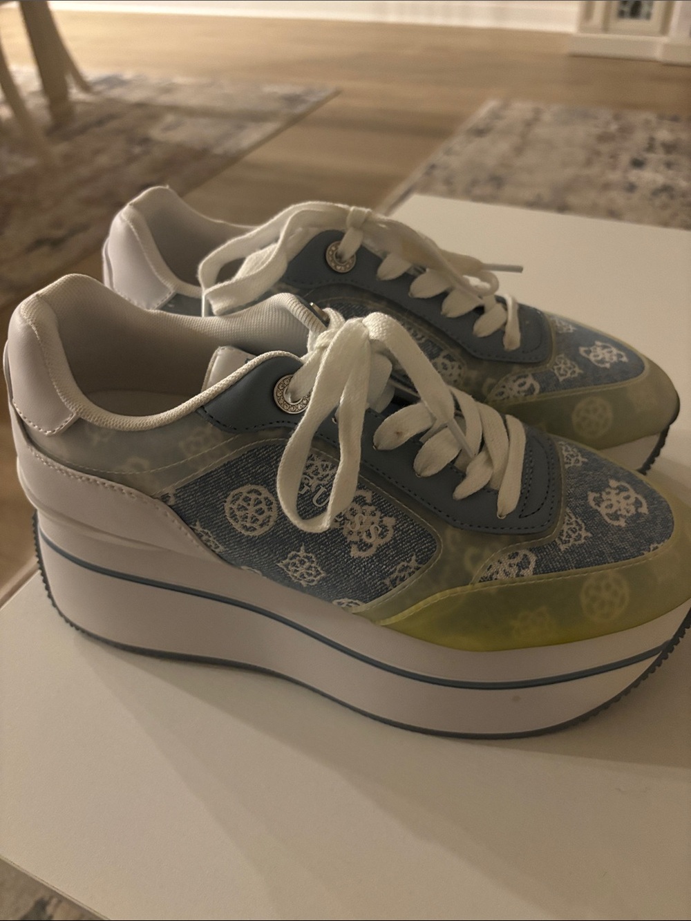 GUESS Blue, White and Cream Platform Lace-Up Sneakers - Picture 3 of 3